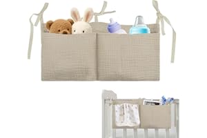 BAVOOTY Babybett Organizer Hängend,2-in-1 Baby Kinderzimmer Organizer,Betttasche Spielzeugtasche,Aufbewahrungstaschen Betten,Geeignet Windeln Kleidung Spielzeug,Khaki