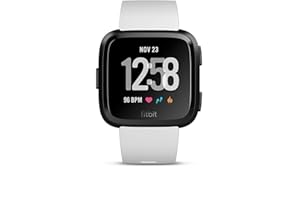 Fitbit Versa - Montres Connectées Forme, Sport et Bien-être : Plus de 4 Jours d’autonomie, Étanche, Suivi Fréquence Cardiaque, Noir/Blanc, Taille unique