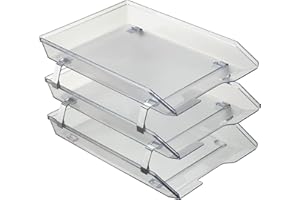 Acrimet Bandeja de 3 Niveles para Cartas/Carga Frontal A4, Organizador de Archivos de Escritorio, Plástico (Color Cristal Transparente)