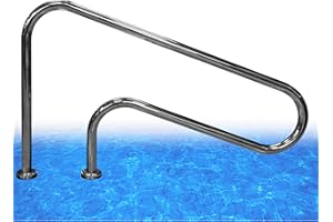 QARIDO Pasamanos de Piscina, barandillas de Escalera de Piscina de Acero Inoxidable, manijas Curvas de SPA, adecuadas para escalones Interiores y Exteriores, sin incrustar, 1PCS / Plateado/ 124cm