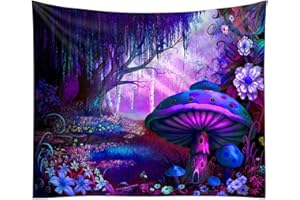 PHUNAT Blacklight Tapestry, Fantasy Mushroom Tapestry for Wall Hanging, Tapestry for Bedroom Aesthetic, W150xH130CM/W59.1"×H51.2 (FANTASY MUSHROOM)