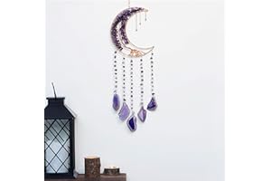 MAUSOUCA Purple Moon Kristall-Traumfänger, Baum des Lebens, natürlicher Edelstein, Achat, Hängeornament, Kristalle, Yoga-Wandkunst zum Aufhängen für Fenster, Garten, Heimdekoration (lila)