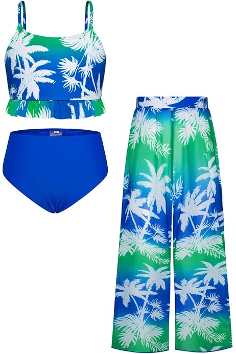GRACE KARIN Mädchen Tankini 3-teilig – Hellblau, Größe 6-7 Jahre | Ärmellos, Mit Reißverschluss