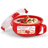 Sistema Microwave Breakfast Bowl | Round Microwave Container with Lid | 850ml | BPA Free | Red | 1 Pack