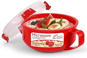 Sistema Microwave Breakfast Bowl | 850 ml | Round Microwave Container with Steam Release Vent | BPA-Free | Red | 1 Count