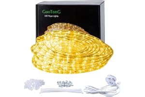 GUOTONG 52.5ft/16m Plugin Rope Lights, 576Warm White LEDs, 220V, 2 Wires, Waterproof, Connectable, Power Plug Built-in Fuse D