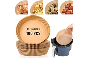 BREEZO Air Fryer Liners, 100PCS Air Fryer Disposable Paper Liners, 6.3in Round Non-Stick Baking Parchment Paper, Oil-Proof Water-Proof Air Fryer Accessories for 3-5L Airfryer Oven Microwave