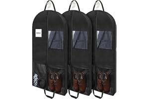 Belinlen 3pack 43" Garment Bags for Travel Hanging Clothes Suit Bag with 4" Gusseted large Suit bag Carrier for Men Breathable Garment Bag with 2 Mesh Pockets and 2 Carry Handles (Black)