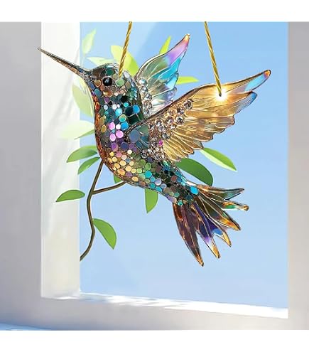 LymDin Kolibri-Sonnenfänger – Handgefertigt Aus Echtem Buntglas, 17,5x14 Cm, Fensterdekoration