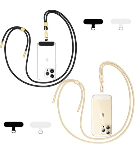 TBOC 2X Cordon Universel Pour Téléphone Portable [Noir] Avec Patch De Fixation [Violet] Et Sangle De Suspension Amovible Réglable Et Résistante Compatible Avec Toutes Les Téléphones Mobiles