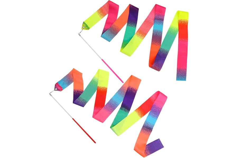 Abeillo 2pcs Rhythmic Dance Ribbons, 78.7 Inch Gymnastics Ribbon Dancer Wand Dancing Ribbon Streamers for Kids, Fits Artistic Dancing Gymnastics, Circus Carnival Shows, Baton Stick Twirling
