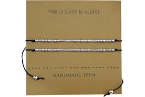 EMSea 2 szt. Fuck Off Morse Code bransoletki regulowane srebrne koraliki wisiorek para przyjaźni biżuteria bransoletka zestaw z kartą deszyfrowania, 29 cm, Miedź