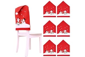 POWZOO 6 Pcs Fundas para Sillas de Navidad,Funda para Silla de Navidad Snowman,Rojo Funda de Silla,con Gorro Rojo de Papá Noel en la Parte Trasera,Decoración de Mesa para Navidads.(60 x 49cm)