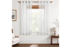 ‎MRTREES MRTREES Voile Gardinen Vorhang halbtransparent kurz mit Ösen in Leinenoptik Stores Gardinen Schals für Wohnzimmer Schlafzimmer Kinderzimmer Weiß 145×140cm (H×B) 2er Set
