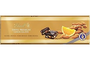 Lindt - Maxi Tablette SWISS PREMIUM CHOCOLATE - Chocolat Noir et Orange, 300g