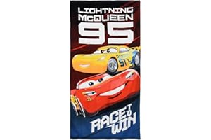 Cars Serviette de Plage, Serviette de Bain, 140 cm x 70 cm, 83% Coton, 17% Polyester, Lightning McQueen et Cruz Ramirez, pour Enfants (Noir)