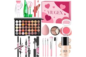 Viugex Sminklåda för Kvinnor, Allt-i-ett Sminkset, Sminkpresentset för Tonårstjejer med Foundation, Ögonskuggepalett, Rouge, Concealer, Läppglans, Eyeliner, Mascara