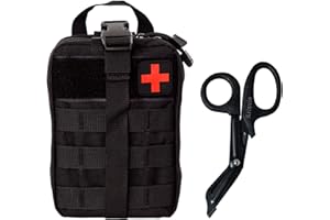 KRISVIELUKRA Krisvie Pochette EMT Médecine Tactique Sac étanche Molle de Premiers Secours, Trousse Kit de Premiers Soins Militaires pour Randonnée Camping Airsoft avec Un Ciseaux médical (Noir)