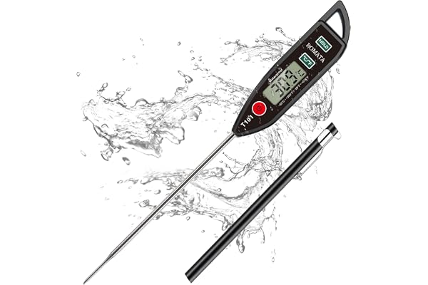 BOMATA Thermomètre étanche IPX7, conçu pour l'eau, les liquides, les bougies et la cuisine. Thermomètre alimentaire à lecture instantanée avec une longue sonde pour la cuisson, la viande. T101 Noir