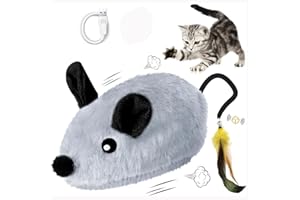 KQLHLHDYZ Interactive Cat Toys Mouse for Indoor, Electric Automatic Moving Cat Mouse Toy Self Play with Feather Bell Tail, Rechargeable LED Mice for Bored Pet