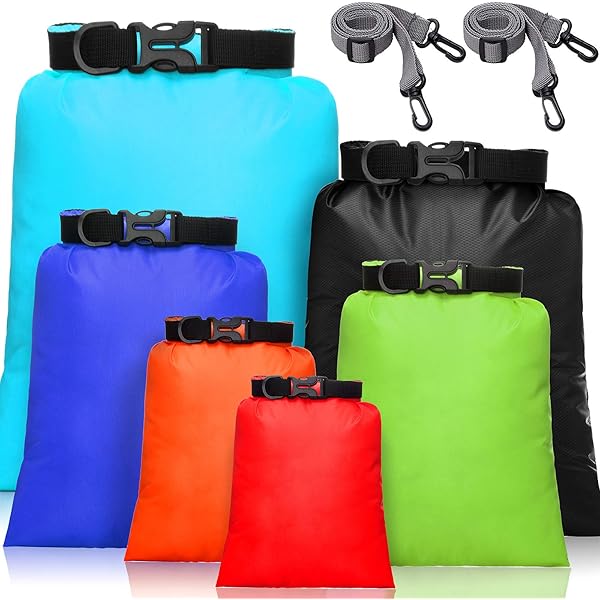OCENCO 6 sacchetti impermeabili leggeri per canoa con 1,5 l, 2,5 l, 3 l, 3,5 l, 5 l, 8 l, per kayak, rafting, canottaggio, Blu