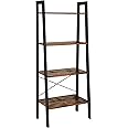 VASAGLE Ladder Shelf, Bookshelf, 4-Tier Industrial Storage Rack for Living Room, Bedroom, Kitchen, Rustic Brown and Black LLS