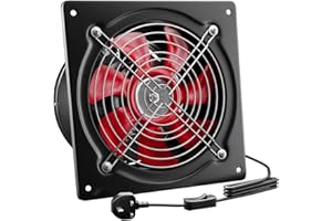 Hon&Guan 6 inch Kitchen Exhaust Fan with Backdraft Damper, Powerful Extractor Fan 525 m3/h with UK Plug, Ventilation Fans Stainless Steel for Restaurant Warehouse Garage Bathroom（Black