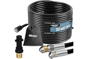 McFilter I Universal Rohrreinigungsschlauch Set, 30m, 200 bar, inkl. Tasche mit Adapter, Düsen starr + rotierend, kompatibel mit Kärcher K2 K3 K4 K5 K6 K7 Hochdruckreiniger