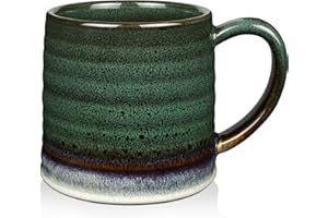 SECELES 500ml Duży Ceramiczny Kubek do Kawy Filiżanka do Herbaty, 18 Oz Ręcznie Robione Szkliwione Duże Filiżanki do Kawy z Dużym Uchwytem do Mikrofalówki, Można Myć w Zmywarce (Atrament Zielony)