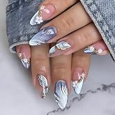 24Pcs Cat Eye Press On Nails Almond Shape 3DOcean Wave with Jelly Glue File | Cat Eye Fake Nails Design, Press Ons Nails 12 S