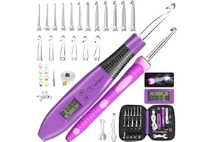 TRANSPLANT Juego de agujas de ganchillo 18 en 1 con luz LED y contador, 18 cabezales de gancho intercambiables (2.0-14.0 mm), incluye marcadores de puntada, aguja de hilo, regla, dedal y llave inglesa, mango