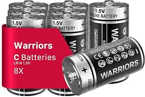Warriors 8X C Batterier LR14 Alkaliska 1.5V (8 per förpackning), 10 års hållbarhet, Läckagesäkra, Långvarig kraft för leksake