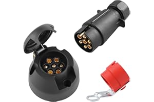 SPARKMOTO Enchufe de Remolque 7 Pines Hembra Macho,Enchufe Conector para Remolque Caravana Coche, piña 7 Polos Remolque Caravana,Enchufe de Caravana 7 Pines,con Soporte de Enchufe de Remolque Rojo