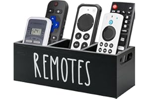 VACONICO Remote Control Holder, Wooden TV Remote Holder for Table, Remote Caddy with 3 Compartments, Remote Box for Nightstand, Bedside (Black)