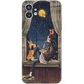 Kılıfland Nothing Phone 1 ile Uyumlu Desenli Silikon Kılıf, Kız ve K&ouml;pek Motifi, Siyah