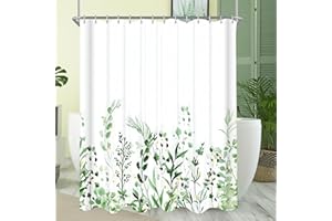‎LERORES Lerores Duschvorhang 180x200 Antischimmel Textil Shower Curtains, Blumen Wasserdicht, Gewichteter Saum, Waschbar Polyester Stoff Badevorhang für Badezimmer und Badewanne mit 12 Haken