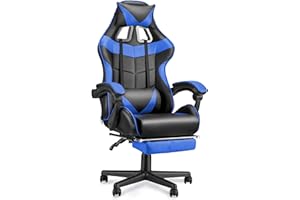 Soontrans Silla Gaming, Sillas Gaming Ergonómica con Reposapiés & Reposacabeza & Cojín Lumbar, Reposabrazos Tapizados, Reclinable, Silla Gamer para Youtube Livestreaming Xbox (Azul)