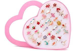 Vordas Welecoco 36 Pezzi Anelli per Bambini Gioielli di Lusso, Ragazza per Bambini Anelli con Vetrina a Forma di Cuore Anelli per Bambina