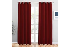 PONY DANCE Cortinas Termicas Aislantes Frio y Calor Opacas con Ojales para Salon Cocina Comedor Dormitorio Matrimonio 2 Piezas, 132x210 cm, Rojo