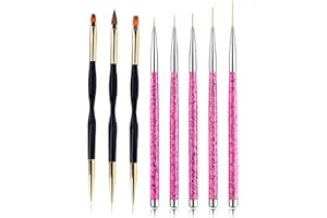 FANJUANLAN 8 Teilig Nägel Pinsel Pinselset, 5 pcs Profi Detail Fine Nails Gel Nails Rosa Brush, 3 pcs für schwarz Nailart Gelnägel Pinsel Set für UV Gel und Acrylfingernägel Nagel Kunst Malerei Zeichnung Pinsel