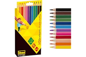 Idena 20135 - Pastelli Jumbo con Mina da 5 mm in 12 Colori, matite Colorate in Legno FSC in Forma Triangolare ergonomica, confezionate in Scatola di Cartone