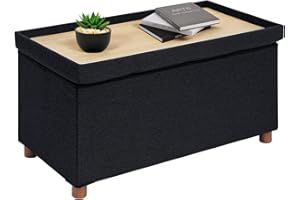 Bonlife Cassapanca, Pouf Contenitore, Portaoggetti Baule, Poggiapiedi Pieghevole Rettangolare， per Ingresso, Soggiorno e Camera da Letto, Nero, 76x38x38 cm