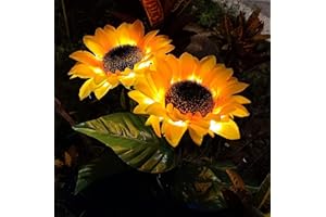ZHENNBY Lampe Solaire Exterieur Jardin 2PCS Fleurs Lumiere Décoration IP65 Résistantes Aux Intempéries étanche Tournesol 20 LED Lumière Solaire pour Decoration Jardin, Terrasse, Extérieur, Intérieur