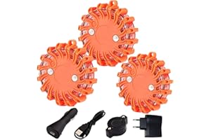 Bsvlia Gyrophare Balise de signalisation Lumineuse LED 3 Pack Témoin Lumineux Powerflare Kit Urgence Voiture Kit Securite Voiture Kit De Secour Auto vec Base Magnétique Lot (3 PCS)