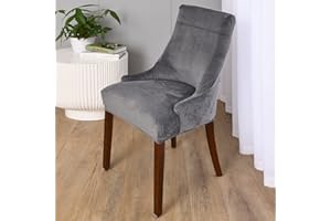 MINGPINHUIUS Velvet Wingback Chair Slipcover,Velvet Stretch Wingback Chair Cover,Sloping Arm Chair Protector Cover for Dining Room Banquet Home Decor Machine Washable Hand Washable (Dark gray, 1)