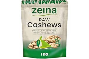 ZEINA LOVE OUR FOOD Zeina Cashew Nuts (Raw) with High Vitamin B6 and Iron (1Kg) - Natural Fibre and Protein. A Fresh Healthy Snack with Resealable Bag - Peanut and Sesame Free