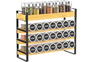 Yearonan 4 Niveaux Rangement epices cuisine，Bambou,Pour 35 bouteilles d'épices (verre non inclus) Pour cuisines, Placards, garde-manger, Plans de travail, Organisateur d'épices.（36x28.5x12CM）
