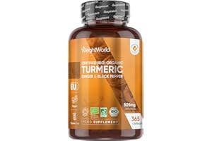 WEIGHTWORLD Turmeric and Black Pepper Capsules - 365 Capsules - with Organic Black Pepper - Turmeric Supplement for Both Men & Women - Easy to Swallow - Vegan & Gluten-Free - Made in EU