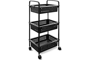 ABBAware 3 Basket Trolley Cart, Rolling Storage Multi-Functional Cart with Solid Steel Reinforced Castors, Home Organizing, Black