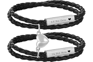 XUANPAI Personalisierte Partnerarmbänder mit Gravur - Lederarmband Herren Damen Pärchen Armband mit Namen Partner Armbänder Magnet mit HERZ Weihnachten Jubiläum Geburtstag Valentinstag Geschenke für Sie Ihn